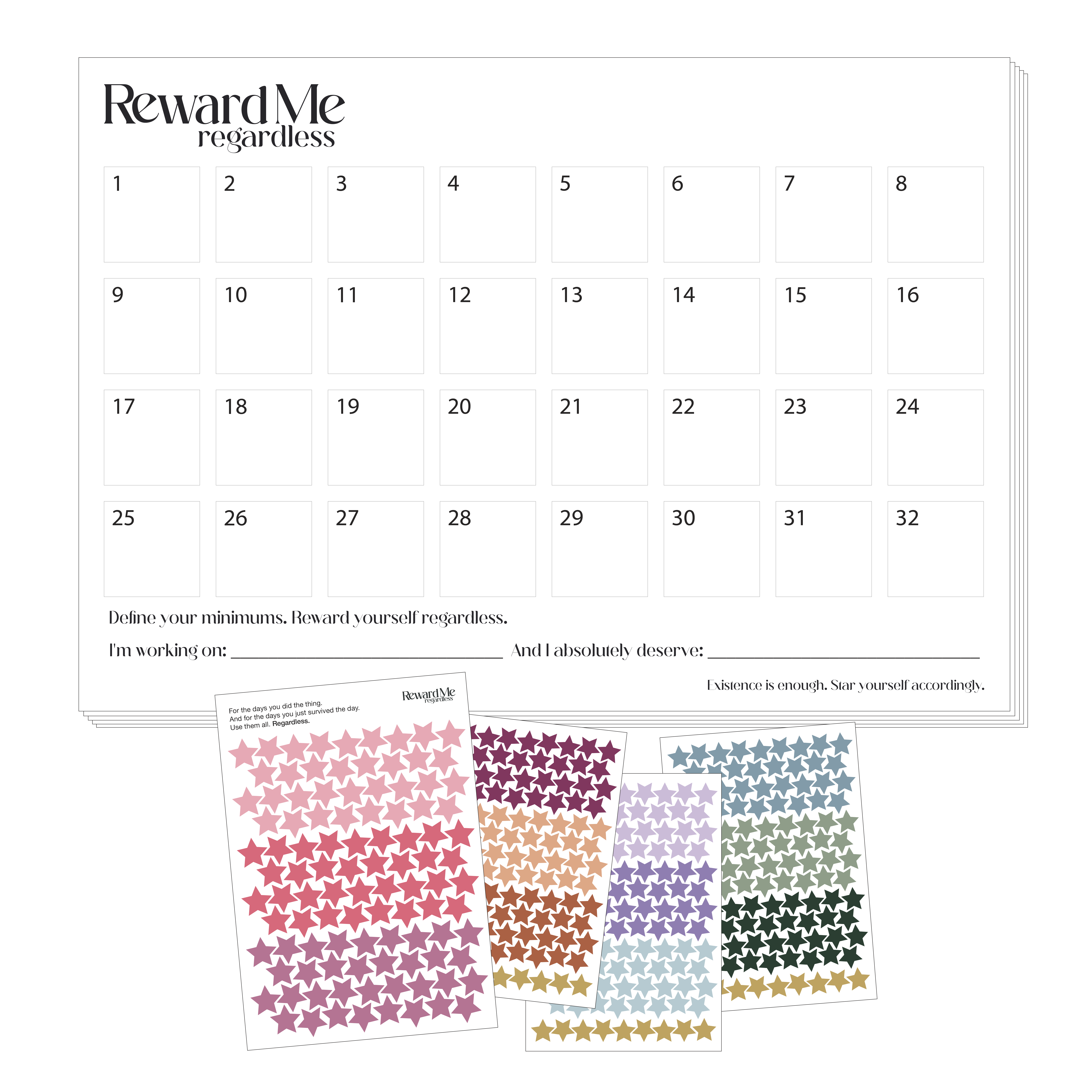 32-Day Tracker Kit — star sticker sheets